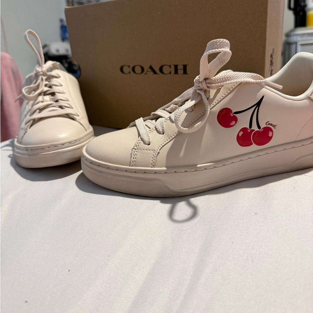 Coach Women's Cream Sneakers with Cherry Motif